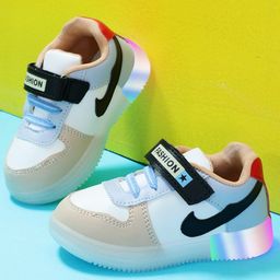 PASSION PETALS Colour Blocked Velcro Closure LED Shoes - Pink White & Blue-image-99