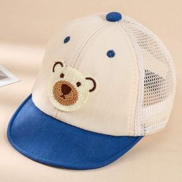Ziory Cotton Bear Designed Cap - White & Blue-25