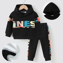 Kookie Kids Full Sleeves Hooded Winter Wear Suit With Text Print - Black-image-37