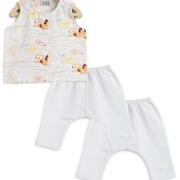 Tiber Taber Pack Of 3 Sleeveless Hanuman Printed Jhabla & Pyjamas Set - White-picture-12