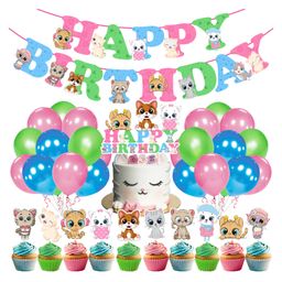Zyozi 37 Pcs Cute Cat Theme Birthday Party Decorations Banner, Cake Topper, Cupcake Toppers and Balloons Meow Kitty Birthday Party-10