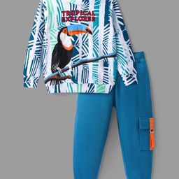 Ollington St. 100% Cotton Knit Full Sleeves Sweatshirt & Joggers Winter Wear Set With Tropical Bird Print - Blue-image-62