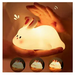 Elecart Cute Rabbit Rechargeable Touch Control Night Light, Animal Silicone Nursery Night Lamp for Kids Baby Birthday Gifts-picture-12