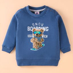 Zero Cotton Knit Full Sleeves Text & Bear Printed T-Shirt - Blue-image-53