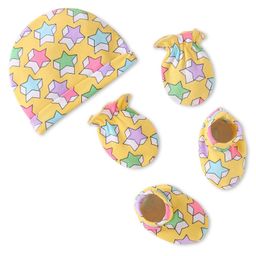Babyhug Interlock Knit Cap Mittens & Booties Set with Star Prints Yellow - Diameter 10 cm-image-2