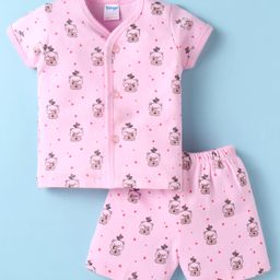 Tango Single Jersey Knit Half Sleeves Shorts Night Suit With Animal Print - Pink-picture-11