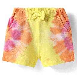Babyhug Cotton KnitShorts with Tie & Dye & Bow Applique - Yellow-image-87