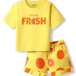 Honeyhap Premium100% Cotton Knit Half Sleeves Shorts Night Suit with Bio Finish & Fruits Print - Lemon Verbena & Autumn Sunset-image-87