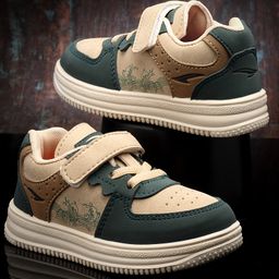 Asian Abstract Designed Velcro Closure Sneakers - Beige & Leaf Green-image-91
