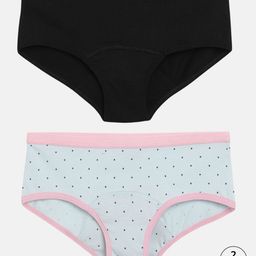 Mackly Pack Of 2 Cotton Elastane Solid & Polka Dots Printed Leak Proof Panties - Black & Navy Dot-image-32
