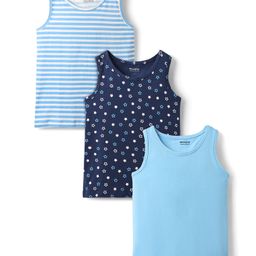 honeyhap HoneyhapPremium Cotton Elastane Knit Sleeveless Vests With Bio Finish & Stripes Star Print Pack of 3 - Baltic Sea Navy Peony & Bright White-picture-36