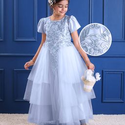 Mark & Mia Woven Half Sleeves Party Gown With Floral Embroidery - Light Blue-image-19