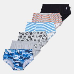 Plan B Cotton Elastane Pack Of 6 Striped & Camouflage Printed Briefs - Grey Black Blue & Orange-image-68
