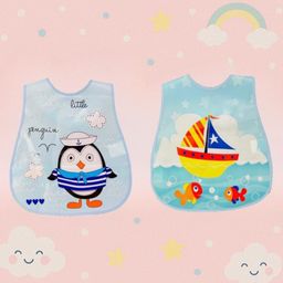 Badal Kidz Plastic Waterproof Baby Feeding Apron with BIB penguin design and boat design - Blue &Blue (Pack of 2)-21