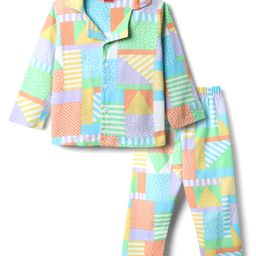 Babyhug Cotton Knit Full Sleeves Front Open Co-ords Night Suit with Abstract Print - Multicolor-image-32