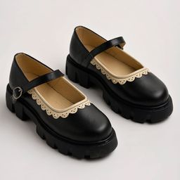 Shoetopia Abstract Designed Mary Jane Ballerinas - Black-image-25