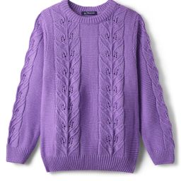 Pine Kids Knit Full Sleeves Pullover Sweater with Floral Design - Purple-image-59