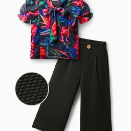 OLLINGTON ST. Woven Half Sleeves Top & Waffle Pant with Floral Print - Multicolor & Black-picture-12