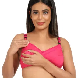 Mine4Nine Knit Solid Maternity Non Padded Bra With Nursing Access - Pink-picture-1