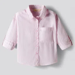 Primo Gino 100% Cotton Woven Full Sleeves Stripe Shirt Top - Light Pink-picture-22