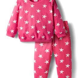 Babyhug Cotton Knit Full Sleeves Co-ords Nigth Suit with Star Print - Pink-picture-48