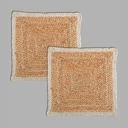 PAROKSH 2-Pcs Brown & Beige Braided Jute Reversible Square Table Placemat-9
