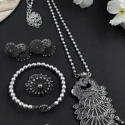 NAMAN ARTS Silver Plated Oxidised Jewellery Set-image-37