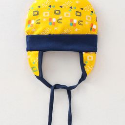 OHMS Interlock Knit Square Print Tie Knot Caps Mittens & Booties Yellow - Diameter 10 cm image 2