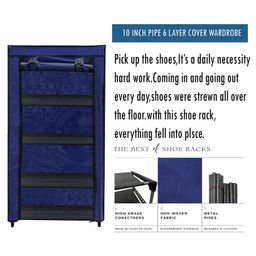 Urban Choice 4-Shelves Durable Metal Frame Modular Shoe Rack with 10-Inch Gapping in each Shelf & 100 GSM Fabric in Blue image 2
