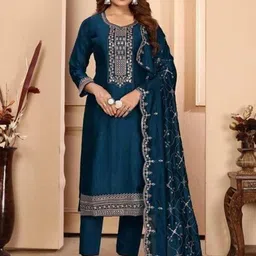 NARI DREAM Women Floral Embroidered Regular Aari Work Kurta with Trousers & With Dupatta-picture-3