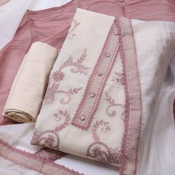 Meena Bazaar Floral Embroidered Thread Work Art Silk Unstitched Dress Material-image-14