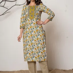 VEDANA Women Floral Printed Regular Pure Cotton Kurta with Trousers-picture-10