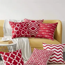 MODERN HOMES Unisex Maroon Set of 6 Geometric Cushion Covers-29