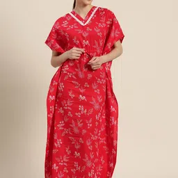 Sweet Dreams Printed Pure Cotton Kaftan Maxi Nightdress-image-11