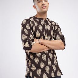 Anouk Rustic Band Collar Ethnic Motifs Printed Roll-Up Sleeves Kurta image 4