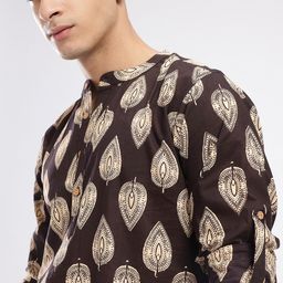 Anouk Rustic Band Collar Ethnic Motifs Printed Roll-Up Sleeves Kurta image 5