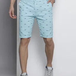 The Indian Garage Co Men Blue Printed Slim Fit Cotton Chino Shorts-picture-46