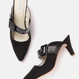 ELLE Black Solid Mules with Buckles Detail-46