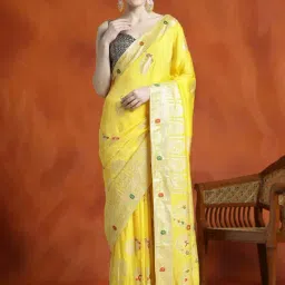 Jaipur Kurti Yellow Woven Saree With Unstitched Blouse-picture-24
