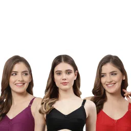 Cukoo Multicolor Solid Full Coverage Non-Wired Bra - Pack of 3 image 1
