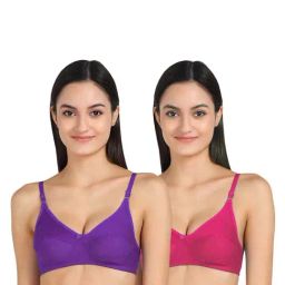 AROUSY Purple & Pink Cotton T-Shirt Bra - Pack Of 2-image-6