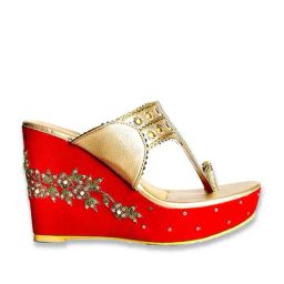Sole House Women's Golden & Red Toe Ring Wedges-image-78
