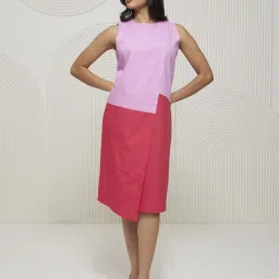 Artagai Rose & Magenta Elevated Basics Color Block Dress with Asymmetrical Front image 1