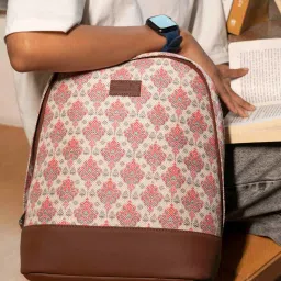 ZOUK Dome Daypack White & Red Printed Mini Backpack image 1
