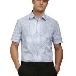 Louis Philippe Blue Cotton Regular Fit Checks Shirt-image-44