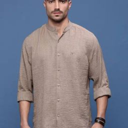 Showoff Brown Cotton Slim Fit Texture Shirt-image-30