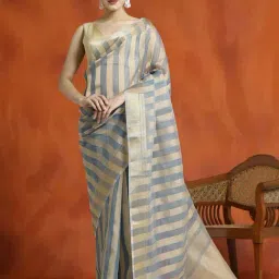 Jaipur Kurti Grey Woven Saree With Unstitched Blouse-picture-23