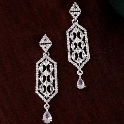 Estele Rhodium-Plated CZ Sparkling Design Dangler Earrings image 1