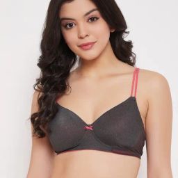 Clovia Grey Melange Non Wired Padded T-Shirt Bra-image-1