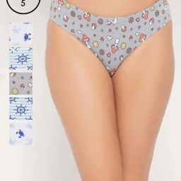 Clovia Cotton Pack of 5 Low Waist Printed Thong with Inner Elastic image 1